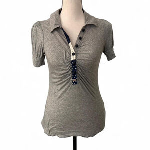 Vintage y2k Miss Sixty Grey Polka Dot Polo T-shirt - Size S